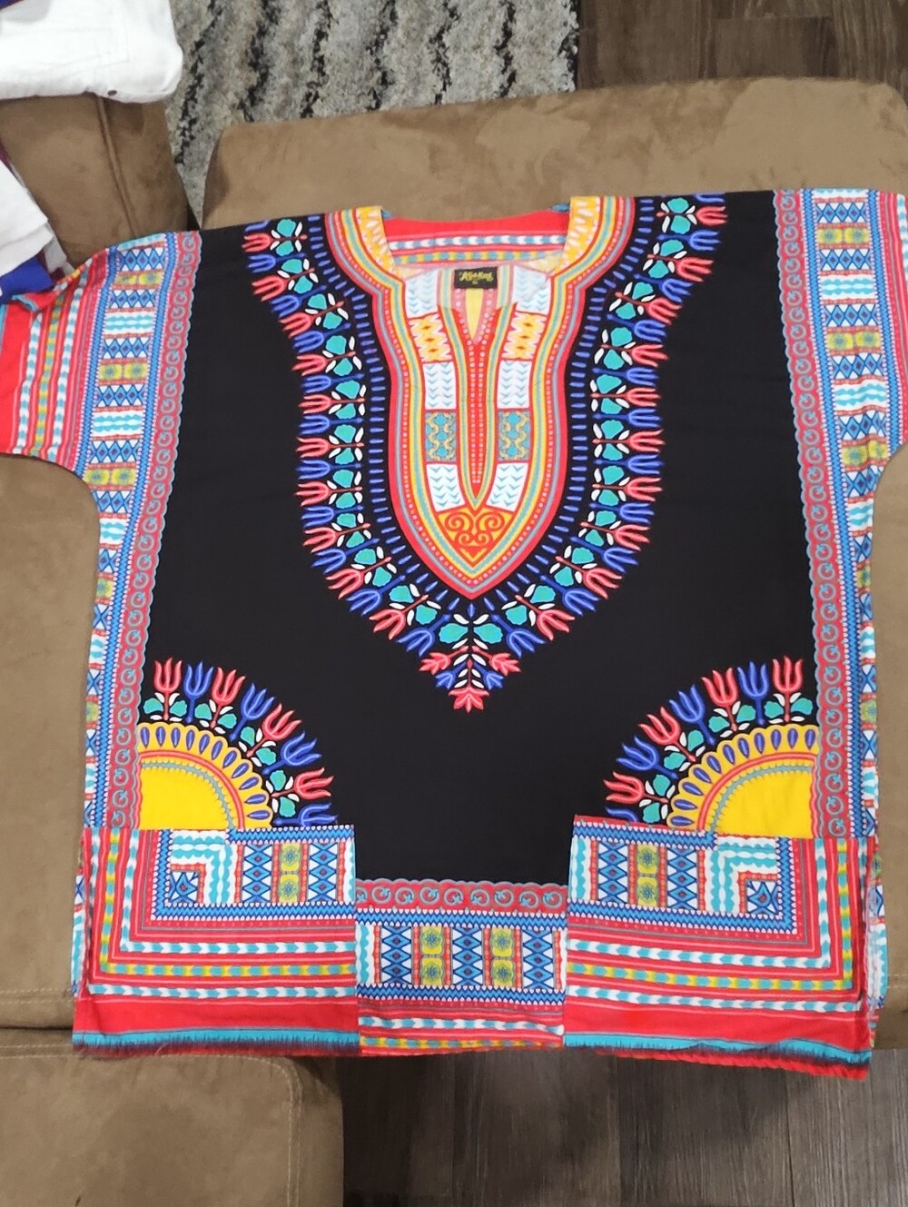 Klub Kool African Print Dashiki Top XL Colorful Tribal Pattern V-Neck Pockets